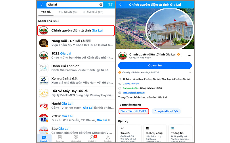Hướng dẫn tra cứu điểm thi THPT trên zalo