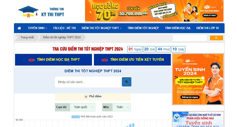 Tra cứu điểm thi tốt nghiệp THPT qua Website của Bộ Giáo dục và Đào tạo