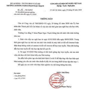 Sinh viên trường Cao Đẳng Y Khoa Phạm Ngọc Thạch tiếp tục nghỉ học đến ngày 08/03