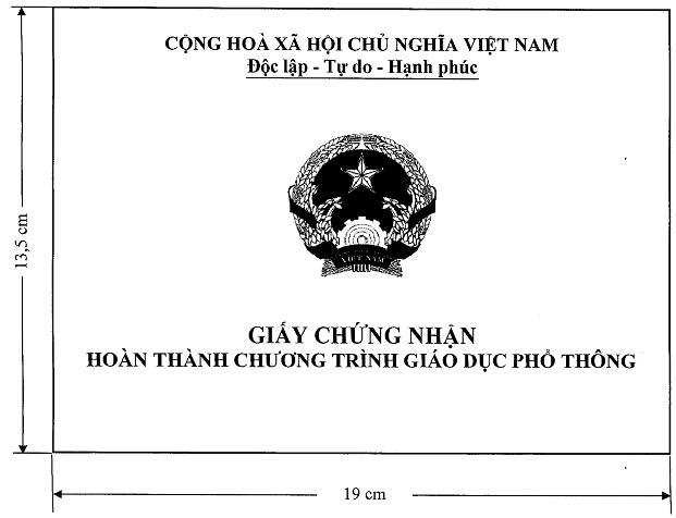 Mặt trước giấy chứng nhận ho&agrave;n th&agrave;nh chương tr&igrave;nh THPT 