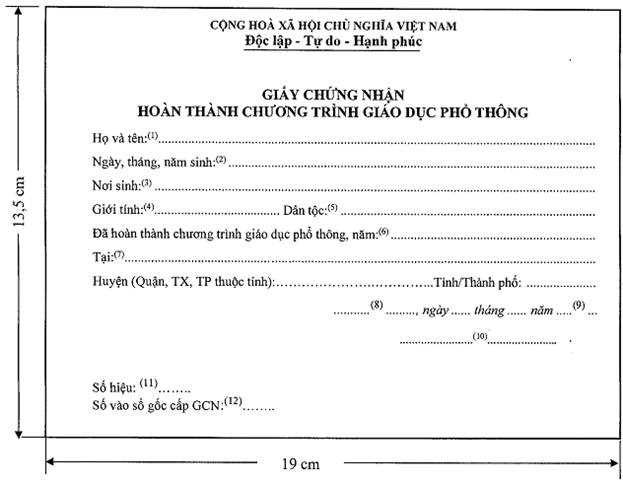 Mặt sau giấy chứng nhận ho&agrave;n th&agrave;nh chương tr&igrave;nh THPT 