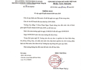 CĐ Y khoa Phạm Ngọc Thạch thông báo lịch nghỉ 2/9/2019
