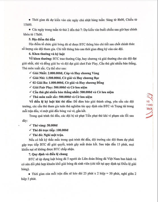 Kế hoạch tổ chức giải b&oacute;ng đ&aacute; sinh vi&ecirc;n 2024