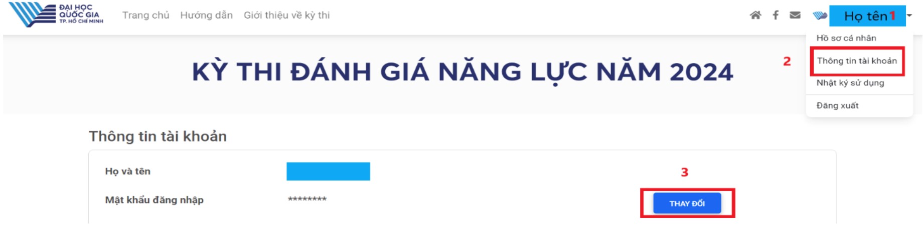 Thay đổi mật khẩu nếu thí sinh quên