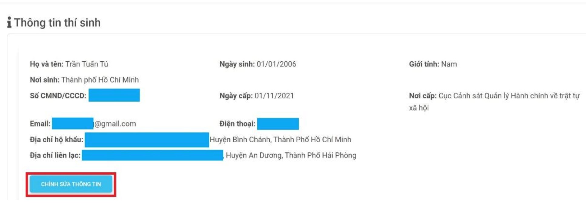 Điền đầy đủ thông tin