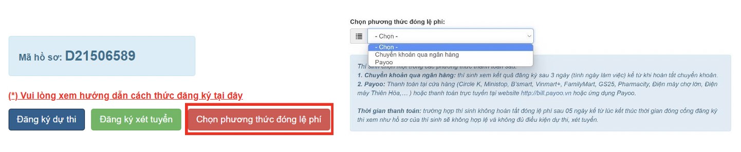 Nộp lệ phí thi đánh giá năng lực