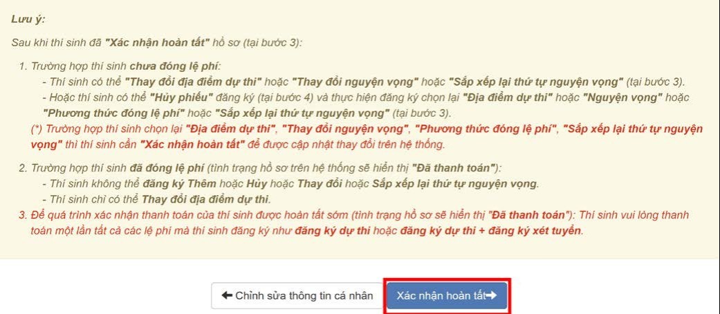Xác nhận hoàn tất thi đánh giá năng lực