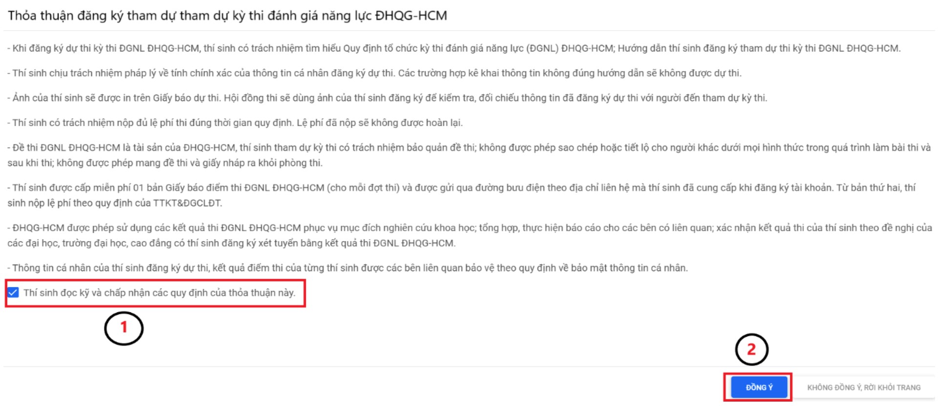 Đọc kỹ nội dung trước khi đăng ký thi đánh giá năng lực