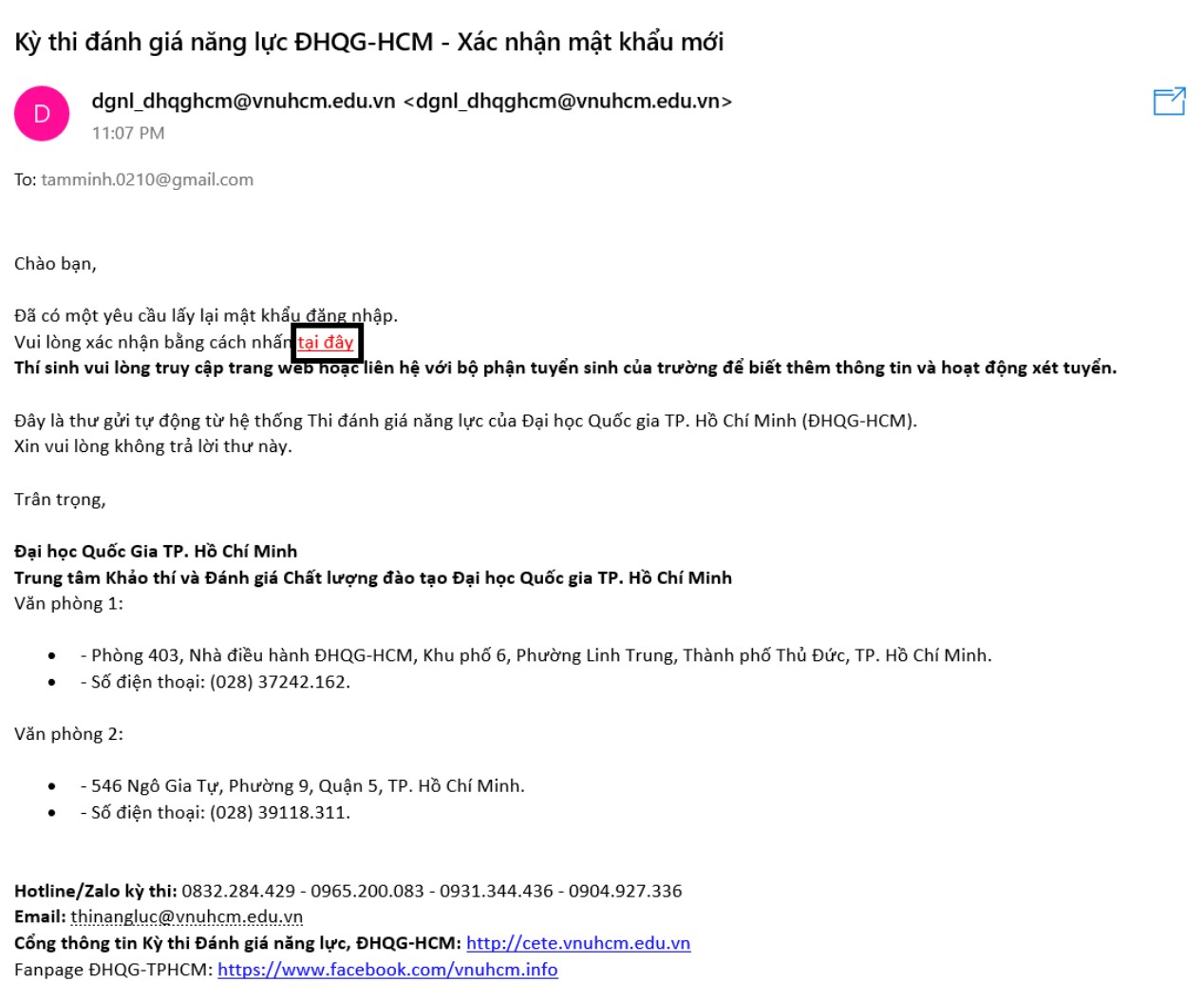 Vào mail để xác nhận lấy mật khẩu mới