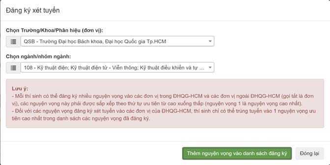 Chọn đăng ký xét tuyển