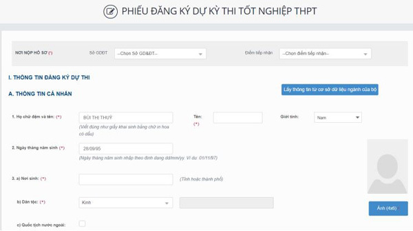 Các bước đăng ký thi tốt nghiệp THPT trực tuyến