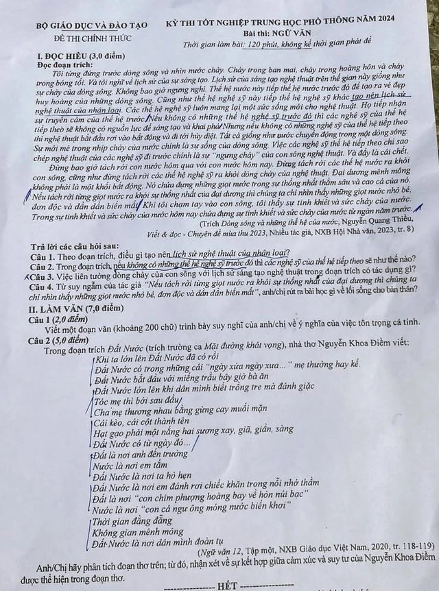 Đề Văn thi tốt nghiệp THPT 2024