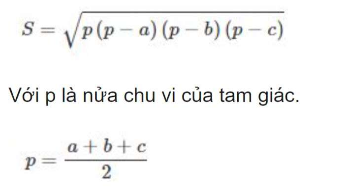 C&ocirc;ng thức Heron t&iacute;nh diện t&iacute;ch tam gi&aacute;c