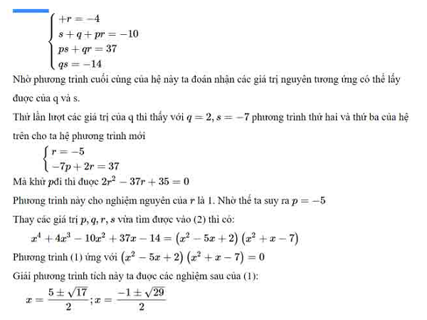 giải bất phương tr&igrave;nh bậc 4