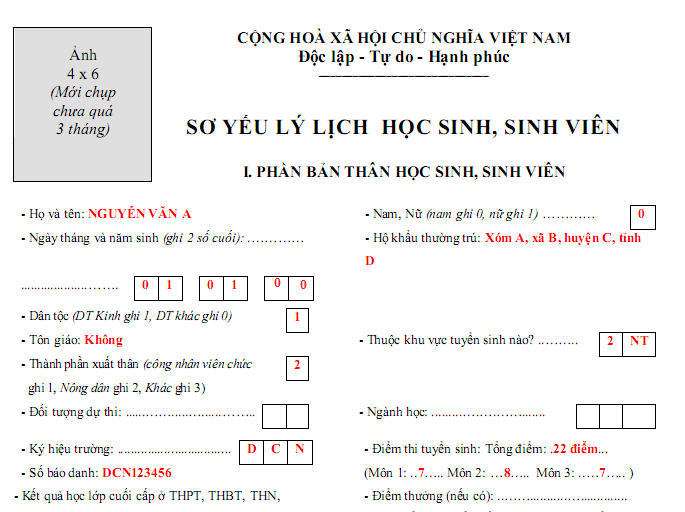 Các bước hướng dẫn viết hồ sơ học sinh sinh viên 2
