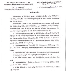 Thông báo tăng cường phòng, chống dịch Covid-19 năm 2021