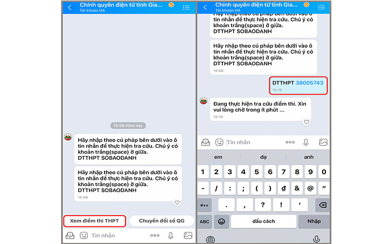 Hướng dẫn tra cứu điểm thi THPT tr&ecirc;n App zalo