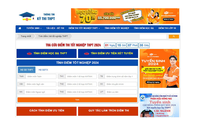 T&iacute;nh điểm tốt nghiệp THPT năm 2024 online
