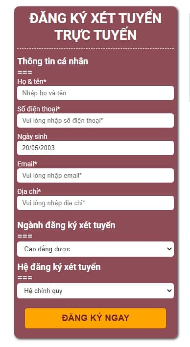 Giao diện đăng k&yacute; x&eacute;t tuyển trung cấp y học cổ truyền